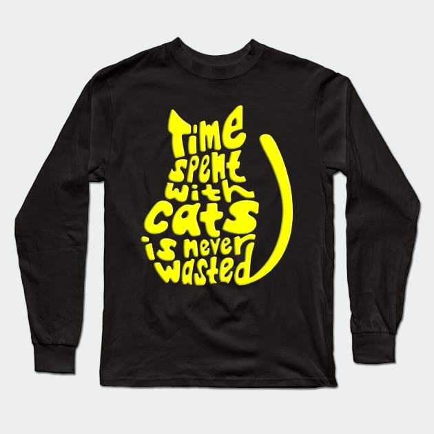 Yellow Time Spent With Cats Is Never Wasted Cat Long Sleeve T-Shirt by Atteestude